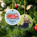 Fire Truck Fireman Photo Keepsake Christmas Ceramic Ornament<br><div class="desc">Fire Truck Fireman Photo Keepsake Christmas Ornament * Coordinating products will be available in our shop. Contact us if you need this design applied to a specific product to create your own unique matching item! Thank you so much for viewing a DoodleLulu by 2 June bugs design!</div>