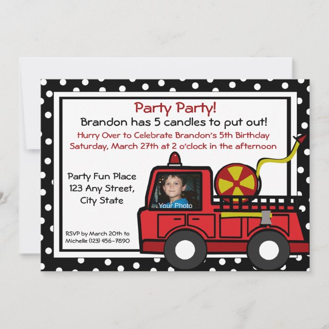 Fire Truck Fun/ Photo Invitation (Front)