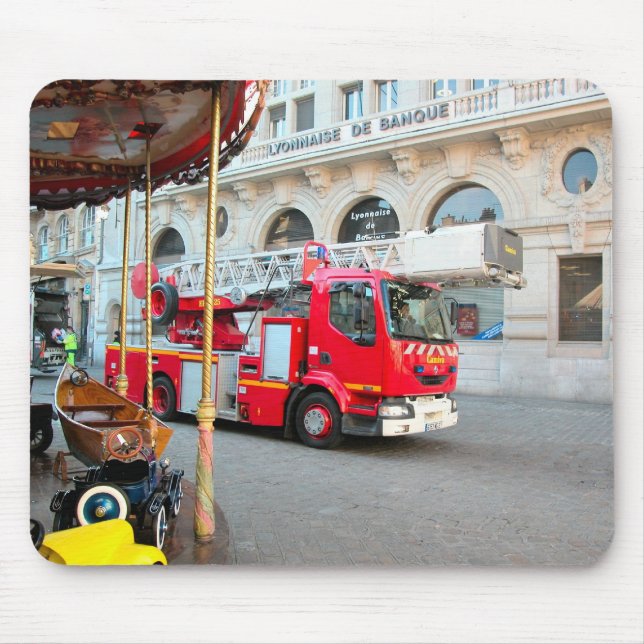 Fire truck in the marketplace mouse pad (Front)