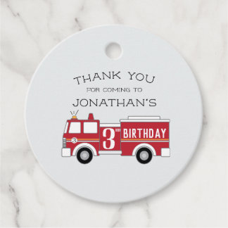 Fire truck kids birthday invitation favour tags