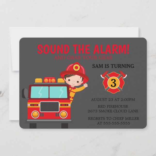 Fire  Truck Kids Firefighter Invitation (Front)