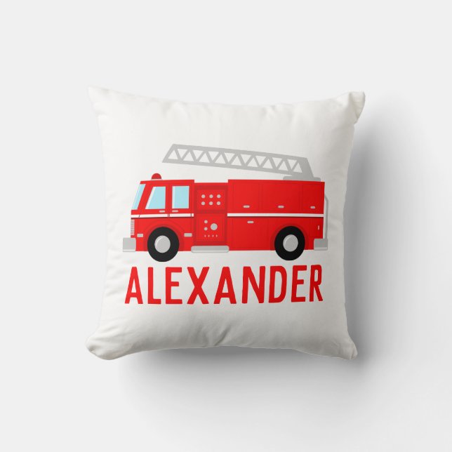 Fire Truck Kids Name Throw Pillow (Front)