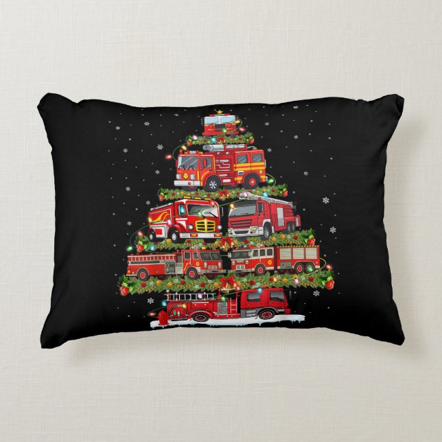 Fire Truck Lights Firefighter Fire Truck Christmas Accent Pillow (Front)
