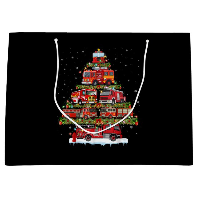 Fire Truck Lights Firefighter Fire Truck Christmas Large Gift Bag (Front)