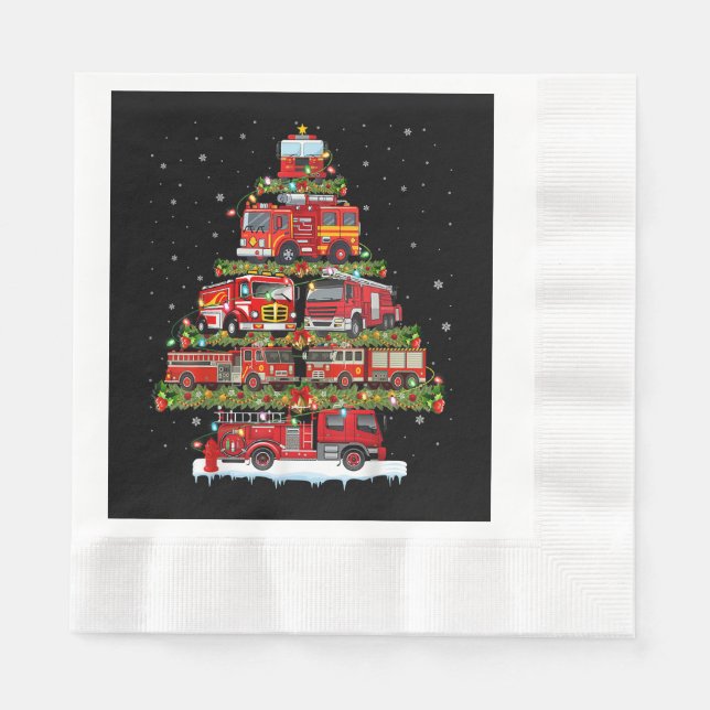 Fire Truck Lights Firefighter Fire Truck Christmas Napkin (Front)