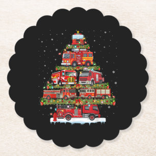 Fire Truck Lights Firefighter Fire Truck Christmas Paper Coaster