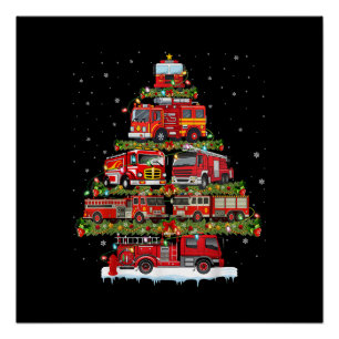 Fire Truck Lights Firefighter Fire Truck Christmas Poster
