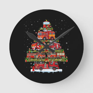 Fire Truck Lights Firefighter Fire Truck Christmas Round Clock