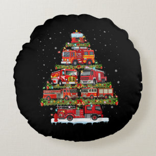 Fire Truck Lights Firefighter Fire Truck Christmas Round Pillow