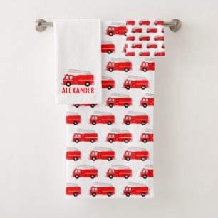 Fire Truck Name Bath Towel Set