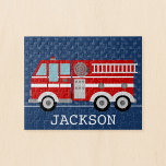 Fire Truck Navy Blue Polka Dot Personalized Kids Jigsaw Puzzle<br><div class="desc">Your little fireman will have fun putting together this personalized fire truck kids puzzle. Easily add their name to make this a special gift.</div>