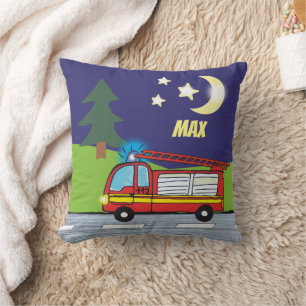  Fire Truck Night Scene - personalized  Throw Pillow