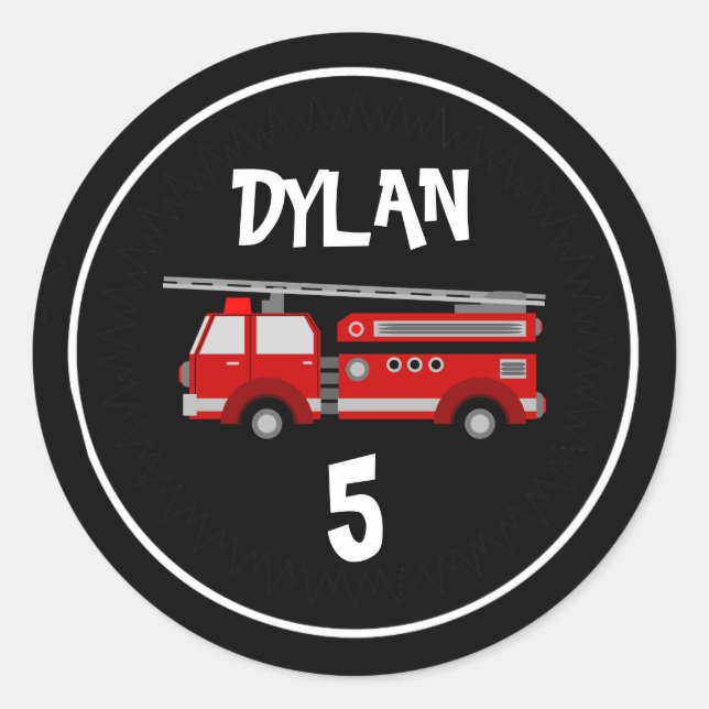 Fire truck Party Birthday Classic Round Sticker (Front)