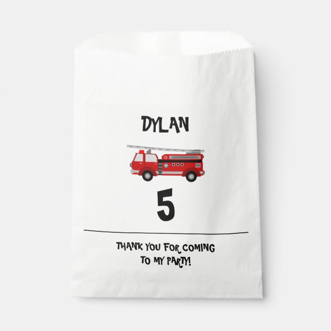 Fire truck Party Birthday Favour Bag (Front)