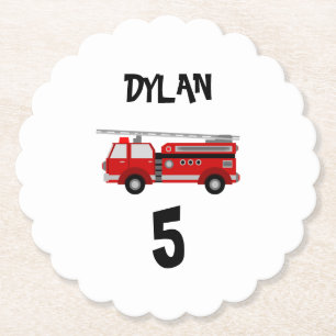 Fire truck Party Birthday Paper Coaster