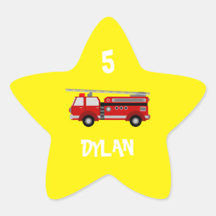 Fire truck Party Birthday Star Sticker