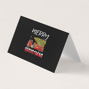 Fire Truck Pine Tree Firefighter Christmas Family Business Card