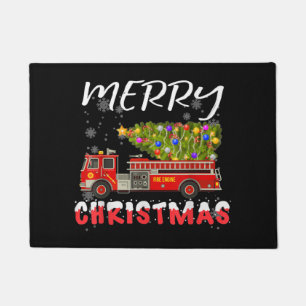 Fire Truck Pine Tree Firefighter Christmas Family Doormat