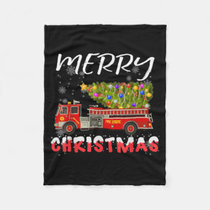 Fire Truck Pine Tree Firefighter Christmas Family Fleece Blanket
