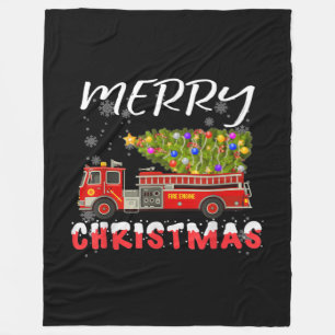 Fire Truck Pine Tree Firefighter Christmas Family Fleece Blanket