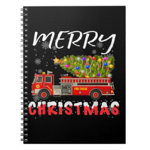 Fire Truck Pine Tree Firefighter Christmas Family Notebook