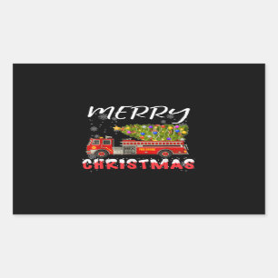 Fire Truck Pine Tree Firefighter Christmas Family Sticker