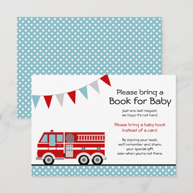 Fire Truck Polka Dot Baby Shower Bring a Book Invitation (Front/Back)