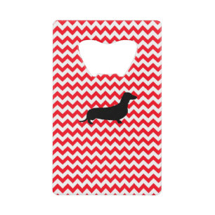 Fire Truck Red Chevron With Dachshund Credit Card Bottle Opener