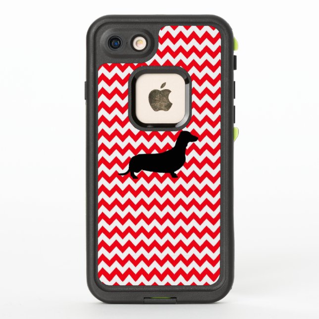 Fire Truck Red Chevron With Dachshund LifeProof iPhone Case (Back)