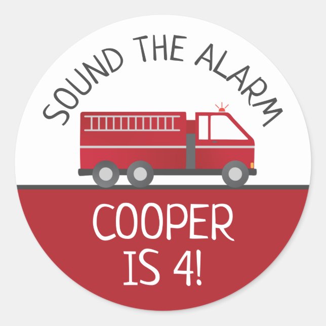 Fire Truck Round Stickers for Firefighter Birthday (Front)