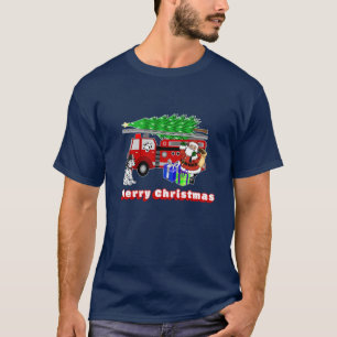 Fire Truck Santa Dalmatian Dogs Merry Christmas T-Shirt