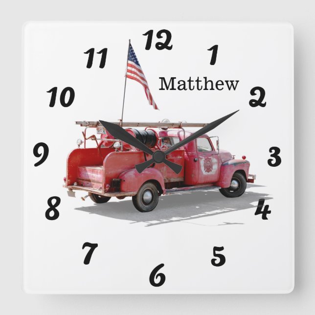 Fire Truck Square Wall Clock (Front)