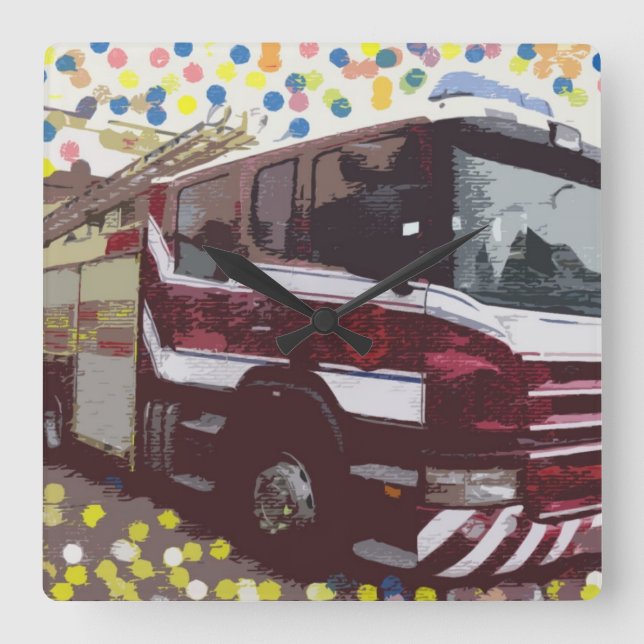 Fire Truck Square Wall Clock (Front)