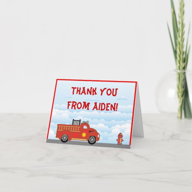 Fire Truck Thank You Note Card (Front)