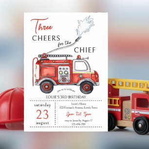 Fire Truck Three Cheers Chief 3rd Birthday Invitation