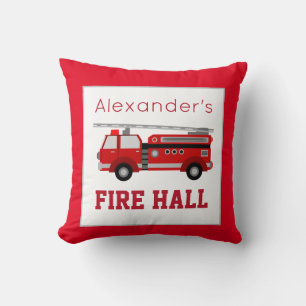 Fire Truck Vehicle Theme Custom Name on Red Throw Pillow
