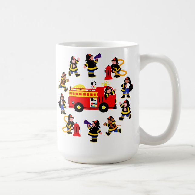Fire Truck with Busy Firefighters Coffee Mug (Right)