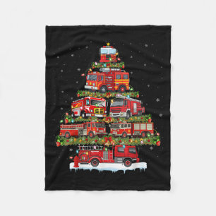Fire Truck Xmas Lights Firefighter Fire Truck Chri Fleece Blanket