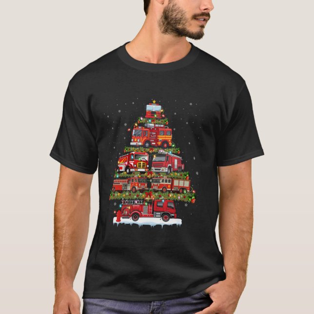 Fire Truck Xmas Lights Firefighter Fire Truck Chri T-Shirt (Front)