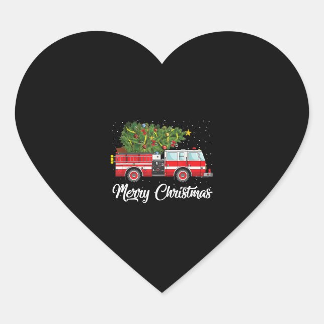 Fire Truck Xmas Tree Firefighter Merry Christmas Heart Sticker (Front)
