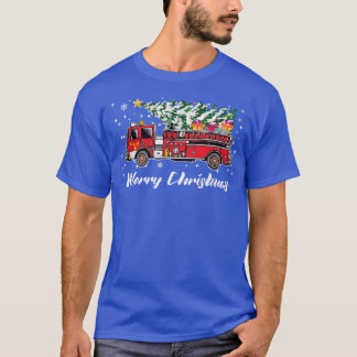Fire Truck Xmas Tree Funny Firefighter Gift Merry  T-Shirt