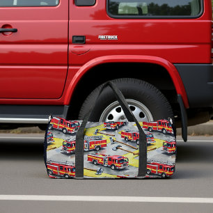 Fire Trucks Axes Pattern Background Duffle Bag