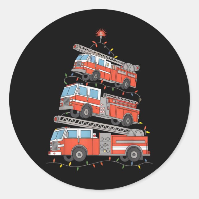 Fire Trucks Christmas Tree Lights Xmas Firefighter Classic Round Sticker (Front)
