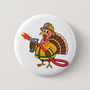 Fire trucks Firefighter Thanksgiving Turkey 2 Inch Round Button