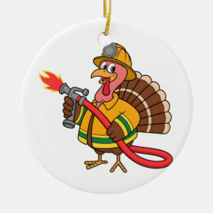 Fire trucks Firefighter Thanksgiving Turkey Ceramic Ornament