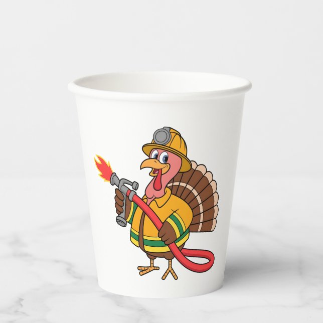 Fire trucks Firefighter Thanksgiving Turkey   Paper Cups (Front)