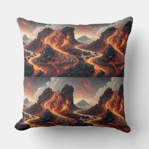 Fire Volcano Flowing Lava Landscape Pattern Art Throw Pillow