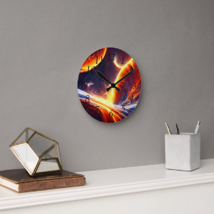 Fire Water Space Round Clock