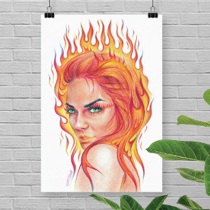 "Fire"-woman surreal portrait pencil art Poster