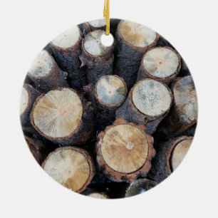 fire wood tree logs original nature photograph ceramic ornament